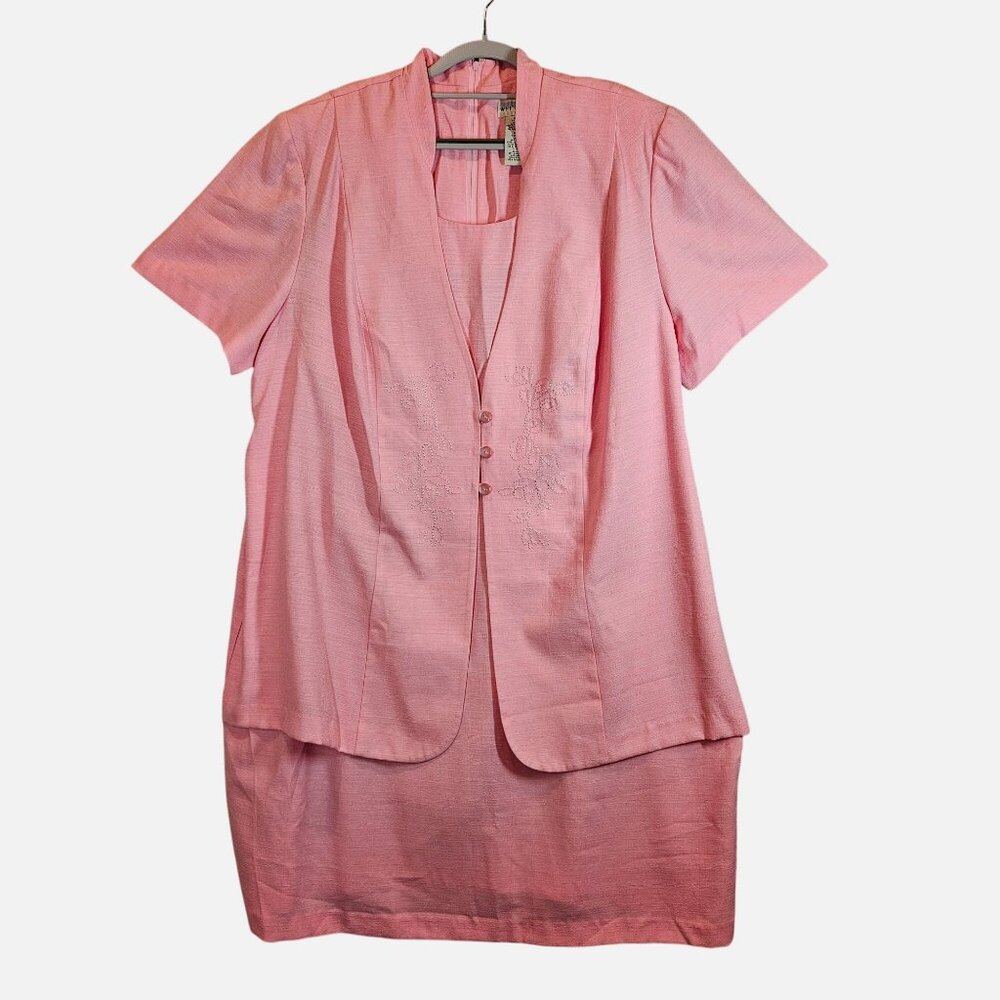 White Stag Womens 22W/24 Pink midi Dress feminine Embroidery Rayon office modest